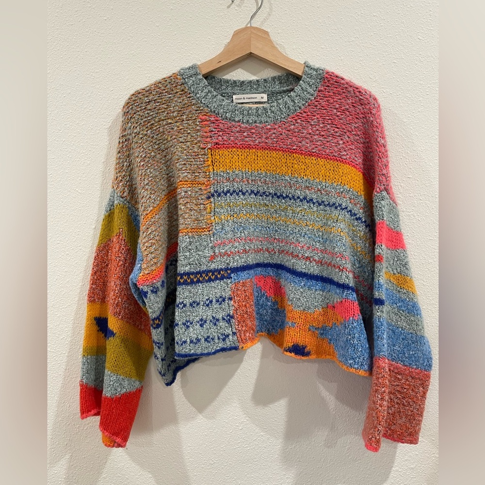 Moon & Madison Multicolor Knit Abstract Sweater